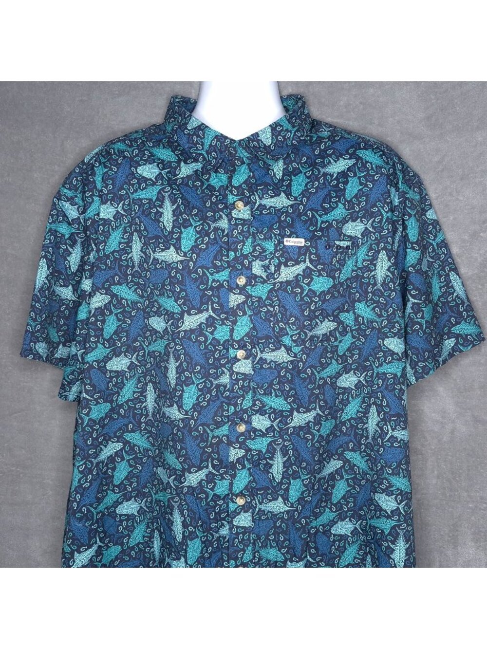 Columbia PFG Mens Fishing Print Shirt XXL Button-Up Short Sleeve Quick Dry